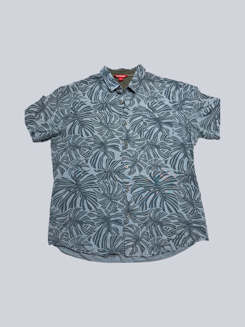 Unionbay Men's XL Blue Gray Tropical Leaf Print Short Sleeve Button-Up Shirt